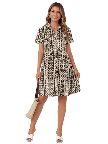 Image of Rooscier Women's Striped Shirt Dress Button Down Collared Short Sleeve Mini Dress