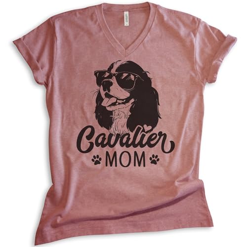 EVERTREE CLOTHING Cavalier Mom V-Neck T-Shirt, Unisex Women's Cavalier King Charles Spaniel Owner, Funny Dog Mom Gift