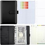 SYOUGO お金管理ポーチ お金わけるファイル 12枚ファスナ現金封筒 3枚カード収納ファイル PU A6 6穴 貯金バインダー 現金管理 グッズ システム手帳 メモ帳用 ブラック