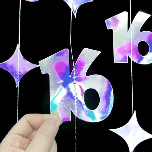 Image of Iridescent 16th Bow Birthday Decorations Metallic Conquette Bow Garland Streamer Banner Backdrop for Girls Boys Happy 16th Birthday Sweet Sixteen Cheers to 16 Years Old Anniversary Party Supplies
