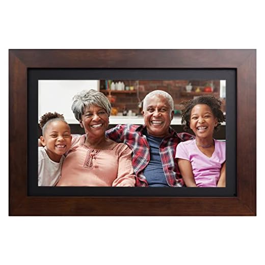 Brookstone PhotoShare 14” Smart Digital Picture Frame, Send Pics from Phone to Frames, WiFi, 8 GB, Holds 5,000+ Pics, HD Touchscreen, Premium Espresso Wood, Easy 1-min Setup