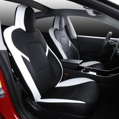 SUIYIO Suitable for Tesla Model 3 Seat Covers Waterproof Faux Leather Car Seat Covers Full Set forTesla Model 3 2023 2022 2021 2020 2019 2018 2017 (Black+ White)