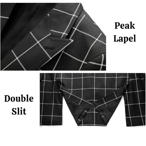 UNINUKOO Men's Suits 2 Piece Plaid Double Breasted Slim Fit Checkered Wedding Casual Homecoming Tuxedo Jacket Dress Pants Set2