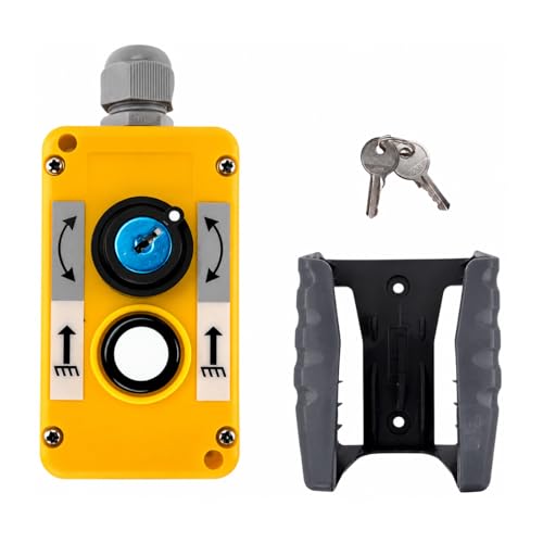 AUTO OCCASION Waterproof Industrial 2 Button Electric Hoist Crane Pushbutton Switches with Box Holder with Key COB Industrial Up Down Driving Push Button Switch Control