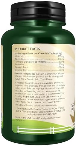 NOW Pet Health, Pet Allergy Supplement, Formulated for Cats & Dogs, NASC Certified, 75 Chewable Tablets 2