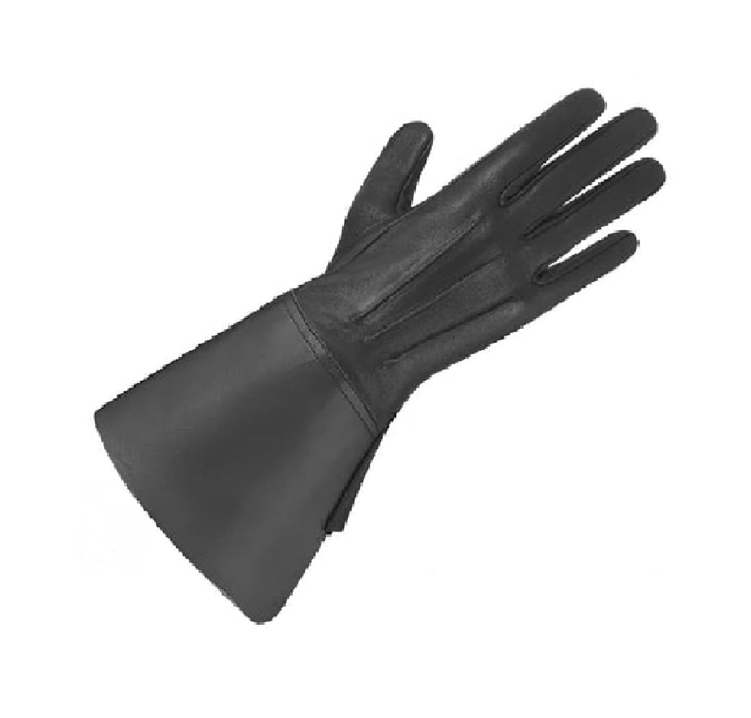 Tartancity Men’s Leather Gauntlet Gloves Long Cuff for Drummer & Piper – Real Soft Leather Band & Ceremonial Gloves (Black Long Glove, XL)