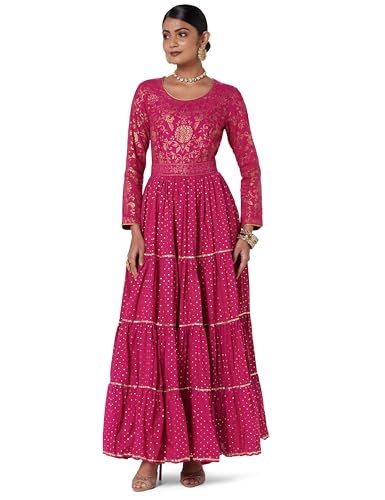 Image of BIBA Women's Fit and Flare Knee Length Cotton Flared Printed Dress