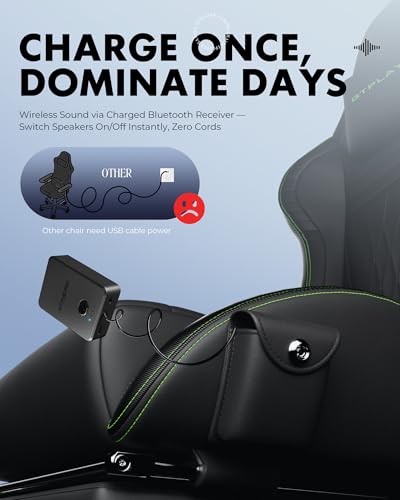 Image of GTPLAYER Gaming Chair with Speakers, Video Game Chairs with Footrest, PC Gamer Chairs for Adults - Padded High Back Ergonomic Reclining Silla Gamer, Linkage Armrest, Ace Pro, Green