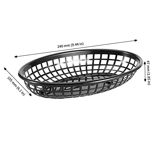 JAPCHET 60 Pack 9.4 x 6.1 Inch Black Fast Food Baskets, Oval Plastic Fast Food Serving Basket, Restaurant Serving Baskets for Burgers, Deli, Sandwiches, Fries, Easy Clean