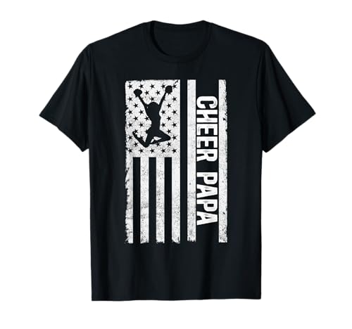 Cheer Papa Of A Cheerleader Papa US Flag Cheerleading Papa T-Shirt