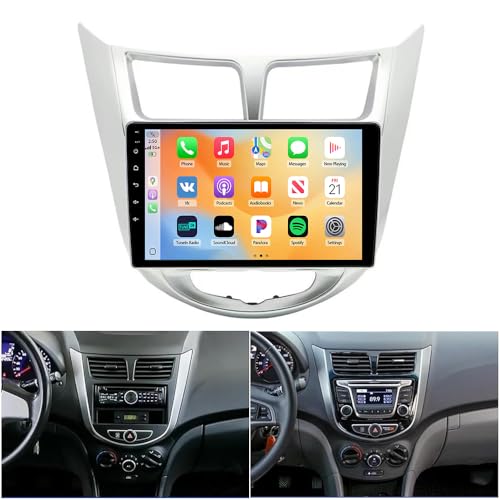 Image of 4+64G Double Din Car Radio for Hyundai Accent 2012-2017, 4 Core 9 Inch Android 14 Touch Screen Stereo with Wireless Carplay Android Bluetooth GPS Backup Camera WiFi SWC FM Mirror Link
