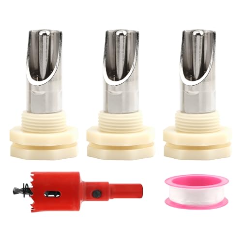 Pig Nipple Waterer for Barrel Kit 3Pack Stainless Steel Automatic Pig Waterer System with 1 Hole Opener & PTFE Tapes Pigs Drinker Feeder Water Tank Connector for Hog Goat Sows Piglets