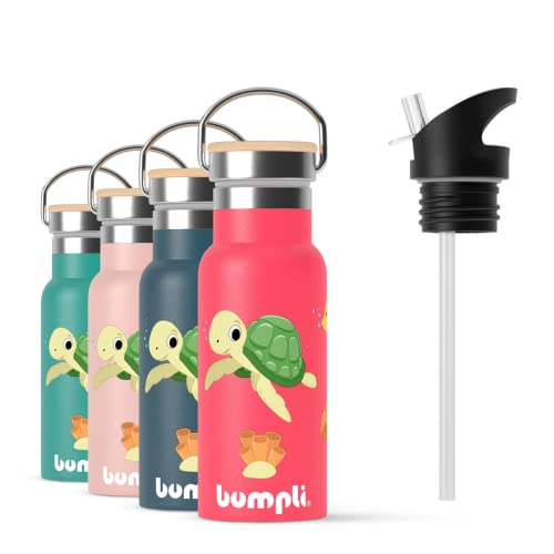 Botella infantil bumpli® - Botella de acero inoxidable de 350ml con tapa de paja gratis - Botella termo a prueba de fugas y sin BPA para el jardín de infancia, el colegio, etc. - ligera y robusta