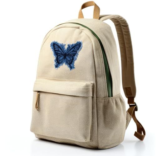 Hzopcw 3pcs Denim Butterfly Iron on Patches, Sew on Embroidered Applique with Fringe, Retro Butterfly Denim Patches Repair Decoration for Jeans Jackets Bags Hat Shoes- Blue