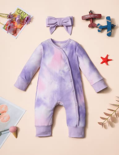 Von Kilizo Newborn Baby Girl Romper Tie Dye Infant Onesies Jumpsuit One Piece Bodysuit 2Pcs Baby Girl Clothes Outfits Set 0-3 Months #TOP3