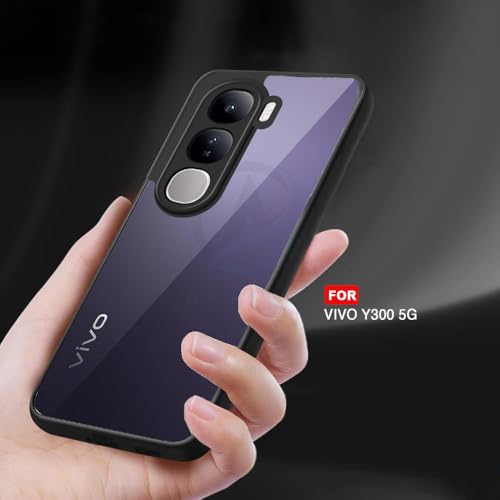 Image of AESTMO Vivo Y300 5G Back Cover | 360 Protection | Crystal Clear Hard Back Transparent | Bumper Case for Vivo Y300 5G (PC+TPU, Black Bumper)