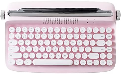 YUNZII ACTTO B303 Wireless Typewriter Keyboard, Retro Bluetooth Aesthetic Keyboard with Integrated Stand for Multi-Device (B303, Baby Pink)