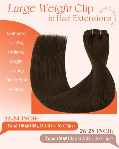 Image of Sunny Hair Clip in Hair Extensions Real Human Hair Brown 28 Inch 150g