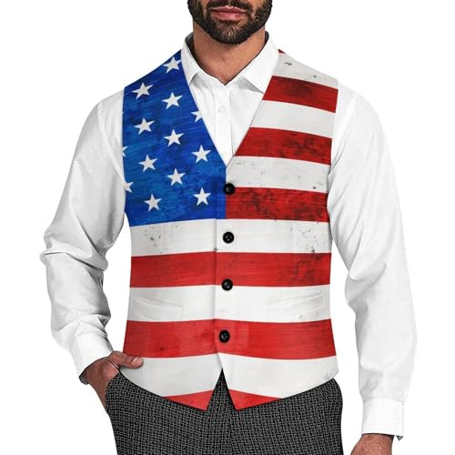 America Flag Men's Suit Vest Slim Fit V-Ncek Waistcoat Business Casual Vest - Main Image