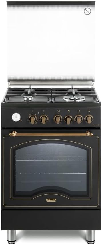 De'Longhi PEMA 664 CLSG Cuisinière Gaz Country Noir 4 Brûleurs Easysteam Idroclean Classe A