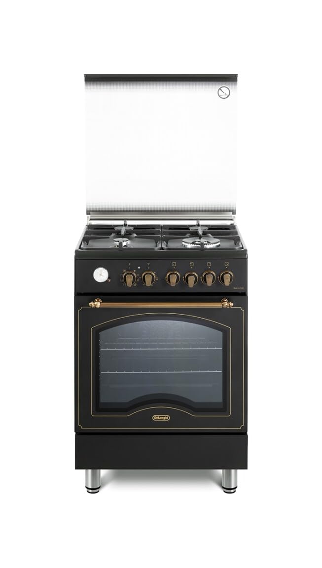De'Longhi PEMA 664 CLSG Gas Cooker, front view with oven door closed and hob cover open.