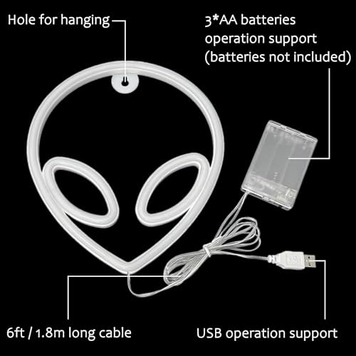 Image of Alien Neon Sign Blue and Pink Alien Light, Alien LED Sign Alien Head Lamp Gifts USB /Battery Powered Neon Sign for Man Cave Game Room Teen Bedroom, Party Decorations for Halloween, Christmas