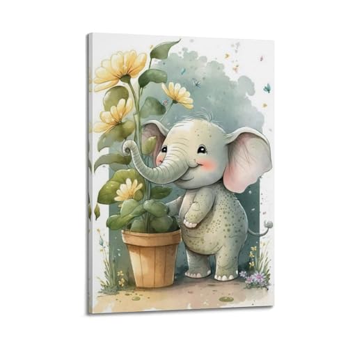 Toile bébé éléphant décoration murale chambre enfant cadre 30x45 cm