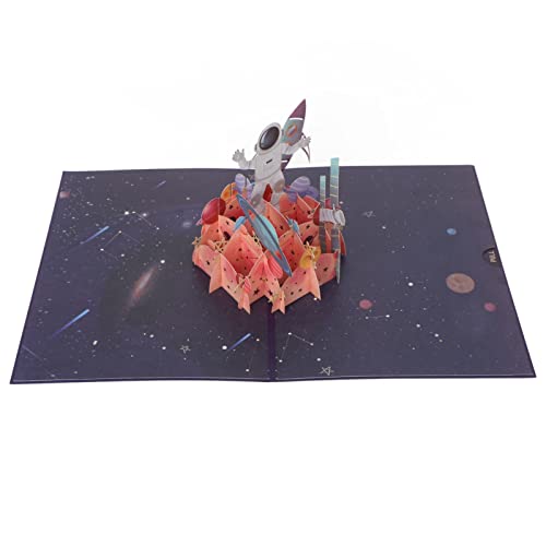SIXRUN Exquisita Tarjeta de Cumpleaños 3D, Tarjeta de Felicitación Emergente con Diseño de Astronauta para Niños, sobre de Papel Grueso Duradero Incluido