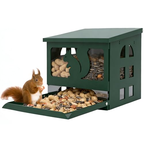 Squirrel Feeder for Outside Durable Full Metal Squirrel Food Box Large Capacity Chipmunk Feeder Weather-Proof Squirrel House Heavy Duty Squirrel Feeders