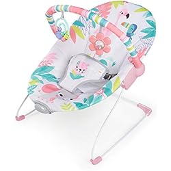 Hamaca Para Niñas Bright Starts Hamaca bebé flamingo vibes, Con vibraciones y arco de juego, Rosa, 1 Unidad (Paquete de 1)