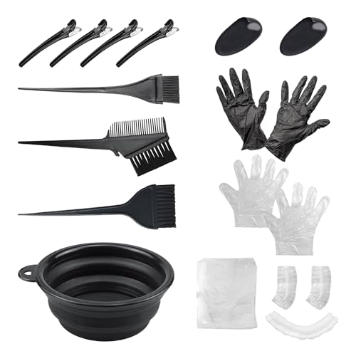 MEMOFYND Kit de peluquería de 14 piezas, herramientas para teñir el cabello, accesorios de peluquería, accesorios de peluquería plegables, set de herramientas para teñir el cabello con cepillo, kit de