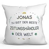 Mugffins Personalisierte Kissen mit Füllung mit Spruch für ZEITUNGSHÄNDLER Mann - Auf Deutsch - Beste der Welt - 40 x 40 cm - Individuell Anpassbar Geschenk fue Mitarbeiter
