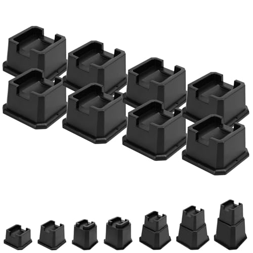 shouwuhho Bed Risers 2 inch, Furniture Risers Elevation in Heights 2 Inch Heavy Duty, Bed Lift Risers for Caster Wheels or Posts of Bed Table Couch, Support up to 6000 lbs, Black, 8 Pack