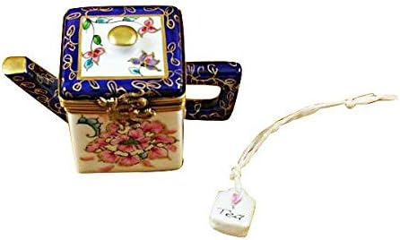Square Teapot with Blue Spout & Handle Limoges Box