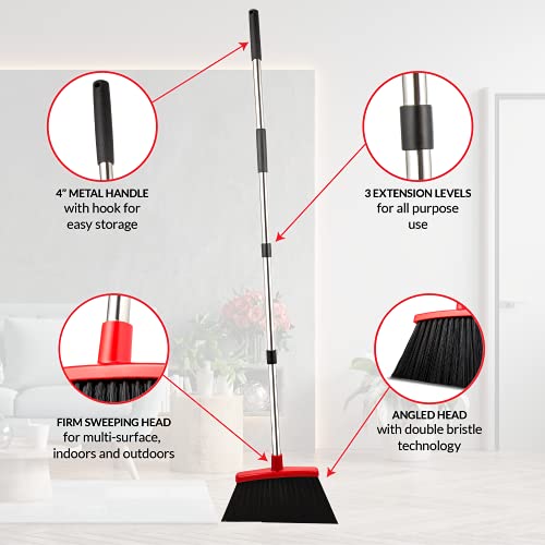 Broom Strongest 80% Heavier Duty - Outdoor Broom Indoor Broom, Angle Broom With Extendable Broomstick For Easy Sweeping - Easy Assembly & Durable, Great Use For Home Kitchen Room Office Lobby Floor #TOP1