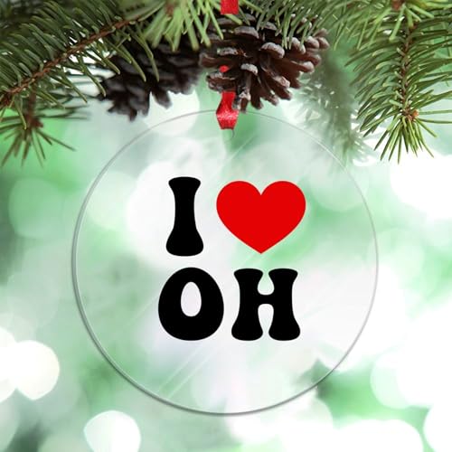 Guangpat I Love I Love Ohio Decorazioni per albero di Natale I Love Ohio Souvenir Ornamenti di Natale personalizzati 2024 Decorazione natalizia acrilica Divertente Ciondolo per albero di Natale Regalo