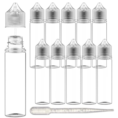 Chubby Gorilla 60ml V-3 Clear PET Plastic Unicorn Squeeze Bottle (10 Pack) With Child Resistant Cap, Easy Drip Tip Applicator, REUSABLE