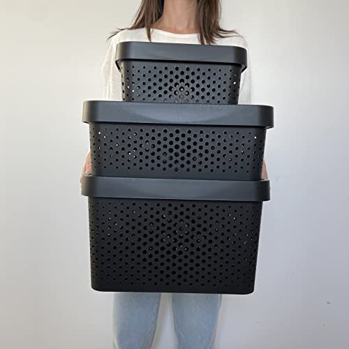 3 Caixas Organizadoras Pequena Media Grande 4,5,11,17 Lt (Preto)