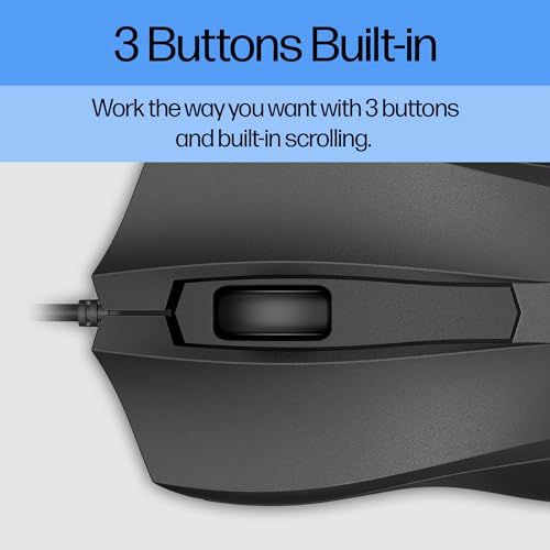 HP Wired Mouse 100 - Precise Optical Sensor with 1600 DPI - Easy USB Connection - Ambidextrous Design - 3 Button Control & Built-in Scrolling - Multi-OS Compatible (6VY96AA#ABL) - image 8