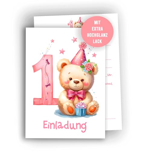 Edition Colibri Einladungskarten 1. Geburtstag Mädchen und Junge – 10er Set Bär mit bunten Ballons – Einladungen für Kindergeburtstag, A6