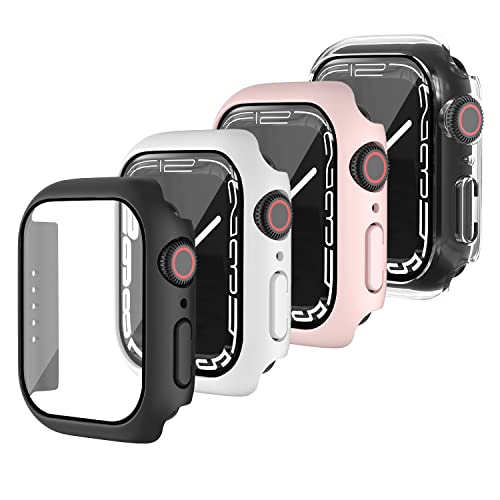 SIERVOS 4 Pack Case Compatible with Apple Watch Series 7 41mm, Hard PC Cover with Tempered Glass Screen Protector Overall Protective Cace for iWatch 7