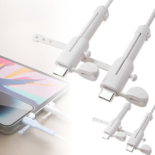 4Pcs Charger Cable Protectors.Data Cable Protector,Silicone Cord Saver Dustproof Storage Data Cable Winder 3 in 1 Anti-Break Protective Cover Compatible iPhone Type-c Android White