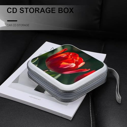 Pochette CD motif fleurs rouges moderne avec fermeture éclair solide - 5