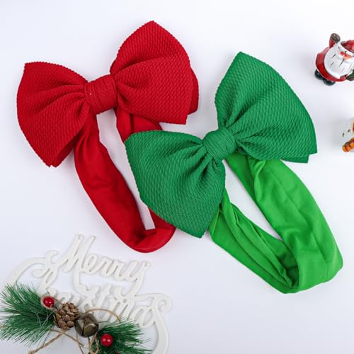 3 Pack 7 "Christmas Big Bows Baby Girls Headbands Red Wide Headband Stretch Newborn Bows Handmade Green Hairbands Christmas Hair Accessories Gifts for Newborn Toddler Infant3
