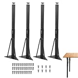 XQZMD 4PCS Adjustable Table Legs, 45-75cm Height-Adjustable Breakfast Bar Legs, Black Metal Ø4 cm, Cylindrical Furniture Legs for Desks, Dining Tables, and Kitchen Worktop, with Screws
