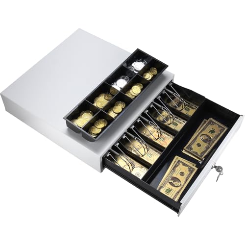 HOMOKUS Gaveta de caixa registradora de 40,64 cm SAFE, gaveta de dinheiro com bandeja removível para