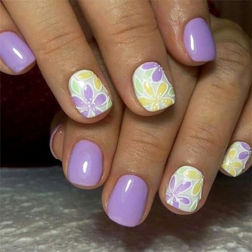 24 uñas postizas cuadradas a presión acrílicas artificiales, pegamentos falsos en diseños de puntas francesas, uñas postizas