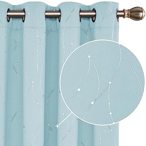 Deconovo 46 x 72 Inch Super Soft Dotted Line Foil Printed Thermal Insulated Blackout Curtains Window Treatment Eyelet Curtains for Children Grey Two Panels