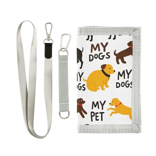 ALAZA Kids Wallets for Boys Girls Toddler Trifold Wallet Children Small Yellow Dogs Black Dogs with Zipper Coin Pocket