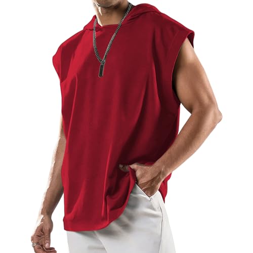 Camiseta sin mangas con capucha para hombre en gimnasio y culturismo corte holgado